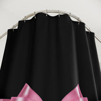 Shower Curtains-Glam Pink Bow-Black White Pinstripes-Black
