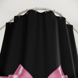 Shower Curtains-Glam Pink Bow-Black White Pinstripes-Black