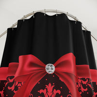 Shower Curtains-Glam Red Bow-Red Lace-Black