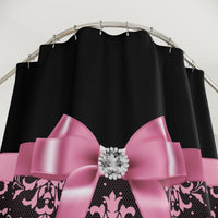 Shower Curtains-Glam Pink Bow-Pink Lace-Black