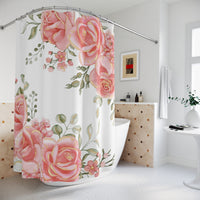 Shower Curtains-Luscious Pink Floral-Gold Trim