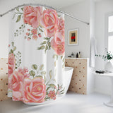 Shower Curtains-Luscious Pink Floral-Gold Trim