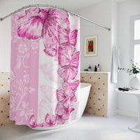 Shower Curtains-Pink Butterfly Duo-White