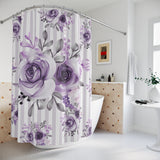 Shower Curtains-Soft Purple Floral-Soft Purple Pinstripes-White