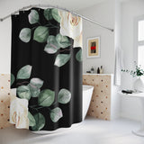 Shower Curtains-White Rose-Black