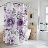 Shower Curtains-Soft Purple-Floral Stencil-White