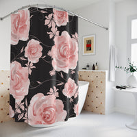Shower Curtains-Pink Rose-Pink Stencil-Black