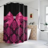 Shower Curtains-Glam Passion Pink Bow-Passion Pink Lace-Black
