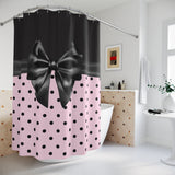 Shower Curtains-Glam Black Bow-Soft Pink-Black Polka Dots
