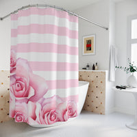 Shower Curtains - Pink Stripes - Floral Roses