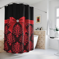 Shower Curtains-Glam Red Bow-Red Lace-Black