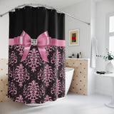 Shower Curtains-Glam Pink Bow-Pink Lace-Black