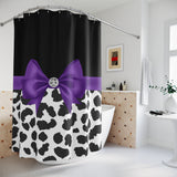 Shower Curtains-Glam Purple Bow-Snow Leopard-Black