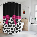 Shower Curtains-Glam Passion Pink Bow-Snow Leopard-Black