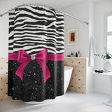 Shower Curtains-Glam Passion Pink Bow-Zebra-Black Glitter