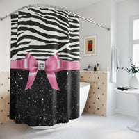 Shower Curtains-Glam Pink Bow-Zebra-Black Glitter