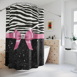 Shower Curtains-Glam Pink Bow-Zebra-Black Glitter