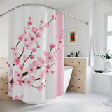 Shower Curtains-Pink Floral Blossoms-White & Pink