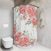 Shower Curtains-Luscious Pink Floral-Gold Trim