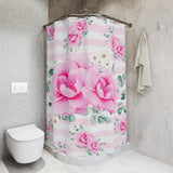Shower Curtains-Magenta Pink Floral-Pink Horizontal Stripes-White
