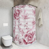 Shower Curtains-Soft Pink Floral Mauve-Horizontal Stripes-White
