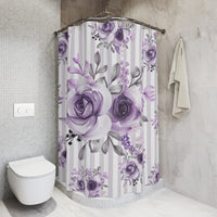 Shower Curtains-Soft Purple Floral-Soft Purple Pinstripes-White