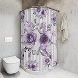 Shower Curtains-Soft Purple Floral-Soft Purple Pinstripes-White