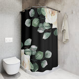 Shower Curtains-White Rose-Black