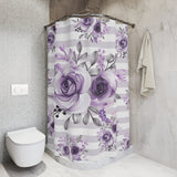 Shower Curtains-Soft Purple Floral-Soft Purple Horizontal Stripes-White