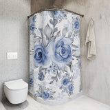 Shower Curtains-Stormy Blue-Floral Stencil-White