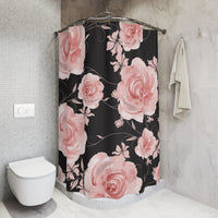 Shower Curtains-Pink Rose-Pink Stencil-Black
