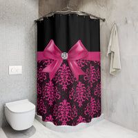 Shower Curtains-Glam Passion Pink Bow-Passion Pink Lace-Black