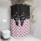 Shower Curtains-Glam Black Bow-Soft Pink-Black Polka Dots