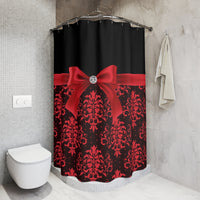Shower Curtains-Glam Red Bow-Red Lace-Black