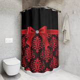 Shower Curtains-Glam Red Bow-Red Lace-Black