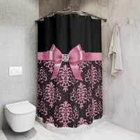 Shower Curtains-Glam Pink Bow-Pink Lace-Black