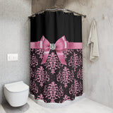 Shower Curtains-Glam Pink Bow-Pink Lace-Black