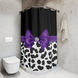 Shower Curtains-Glam Purple Bow-Snow Leopard-Black