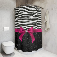 Shower Curtains-Glam Passion Pink Bow-Zebra-Black Glitter