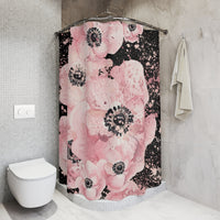 Shower Curtains-Rose Gold-Pink Floral-Paint Splatter-Black