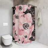 Shower Curtains-Rose Gold-Pink Floral-Paint Splatter-Black