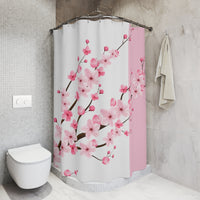 Shower Curtains-Pink Floral Blossoms-White & Pink