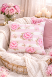 Pink Sugar Blossom Stripes - Square Pillow