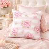 Pink Sugar Blossom Stripes - Square Pillow