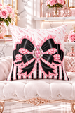Black & Pink Ruffle Bow Couture | Pink Zebra Print - Square Pillow