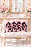 Black & Pink Ruffle Bow Couture | Pink Zebra Print - Square Pillow