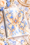 Buttercream Saphire Blossom Butterfly - Spiral Notebook