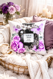 Square Pillow - Purple Midnight Roses - Perfume Bottle White