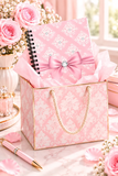 Glam Pink Mauve Bow - White Damask Diamonds - Spiral Notebook
