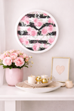Pretty Pink Roses -Black Stripes - Wall Clock